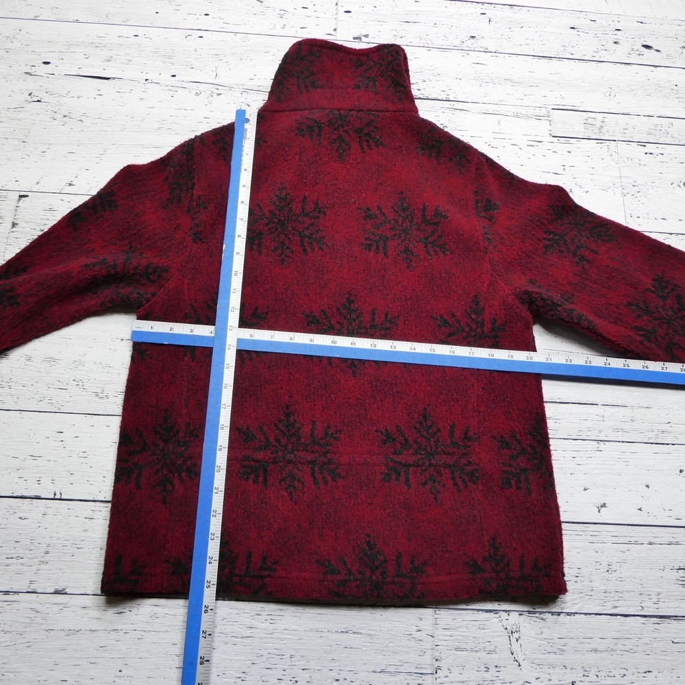Bear Ridge Outfitters Womens Red Snowflake Wool Blend Full Zip Fleece Jacket M - Picture 6 of 8